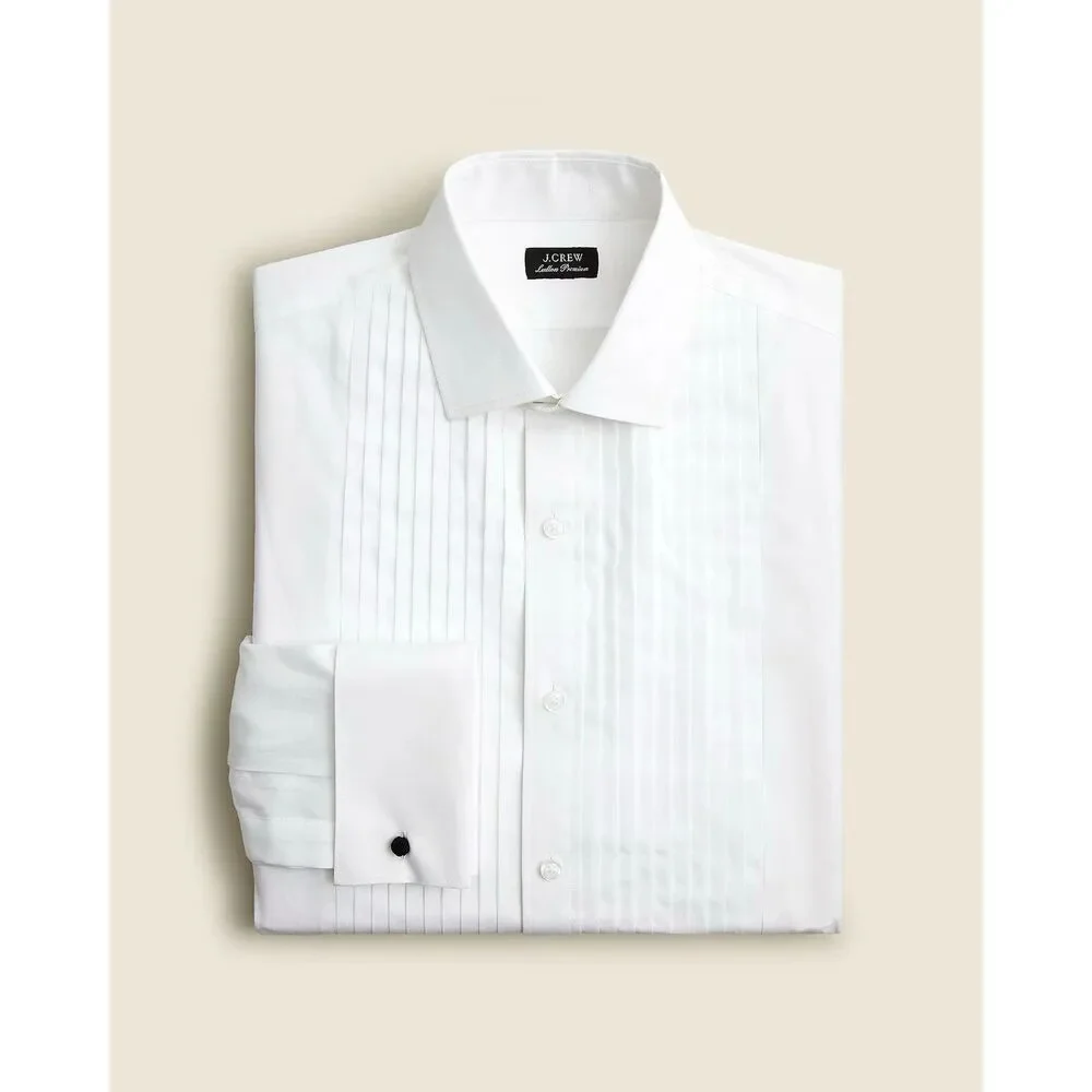 J. Crew Ludlow Pleated Bib Tuxedo Shirt Mens XL Cuff Links Formal Event White